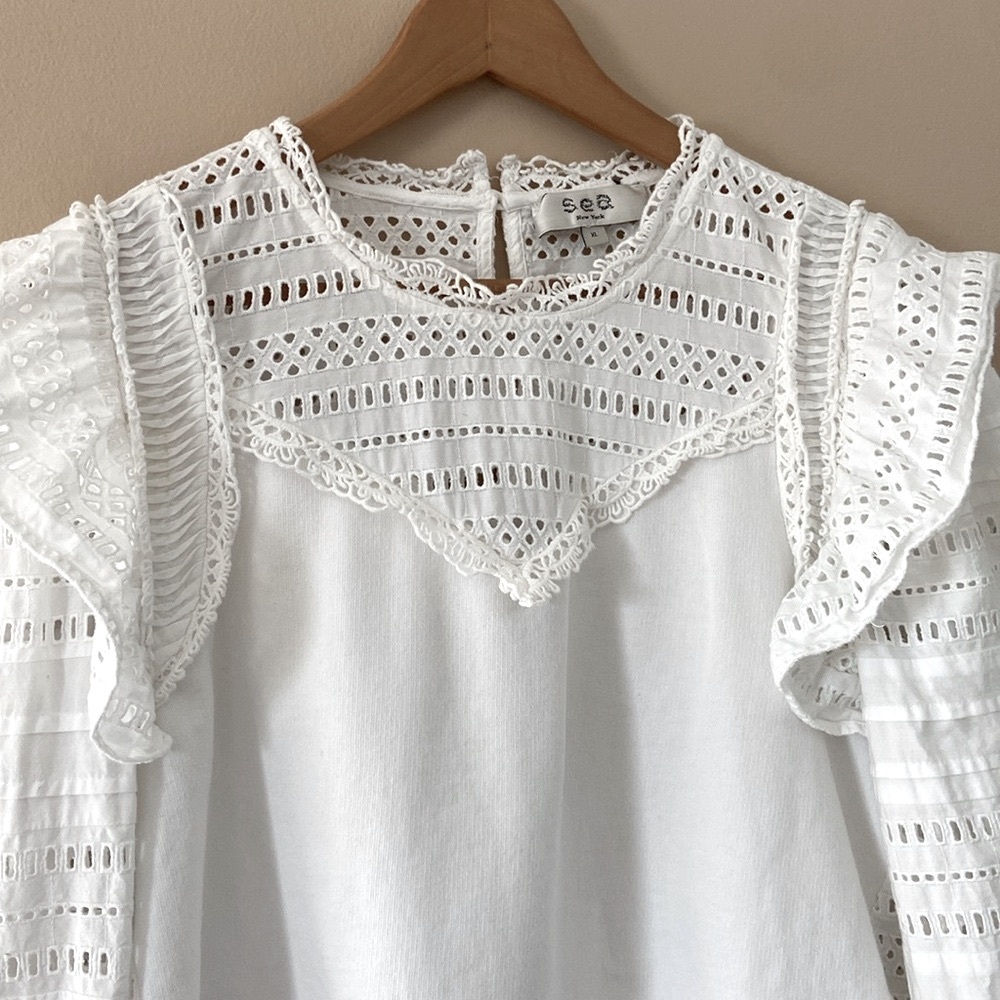 Sea New York White Eyelet Lace Paneled Blouse - Picture 9 of 16